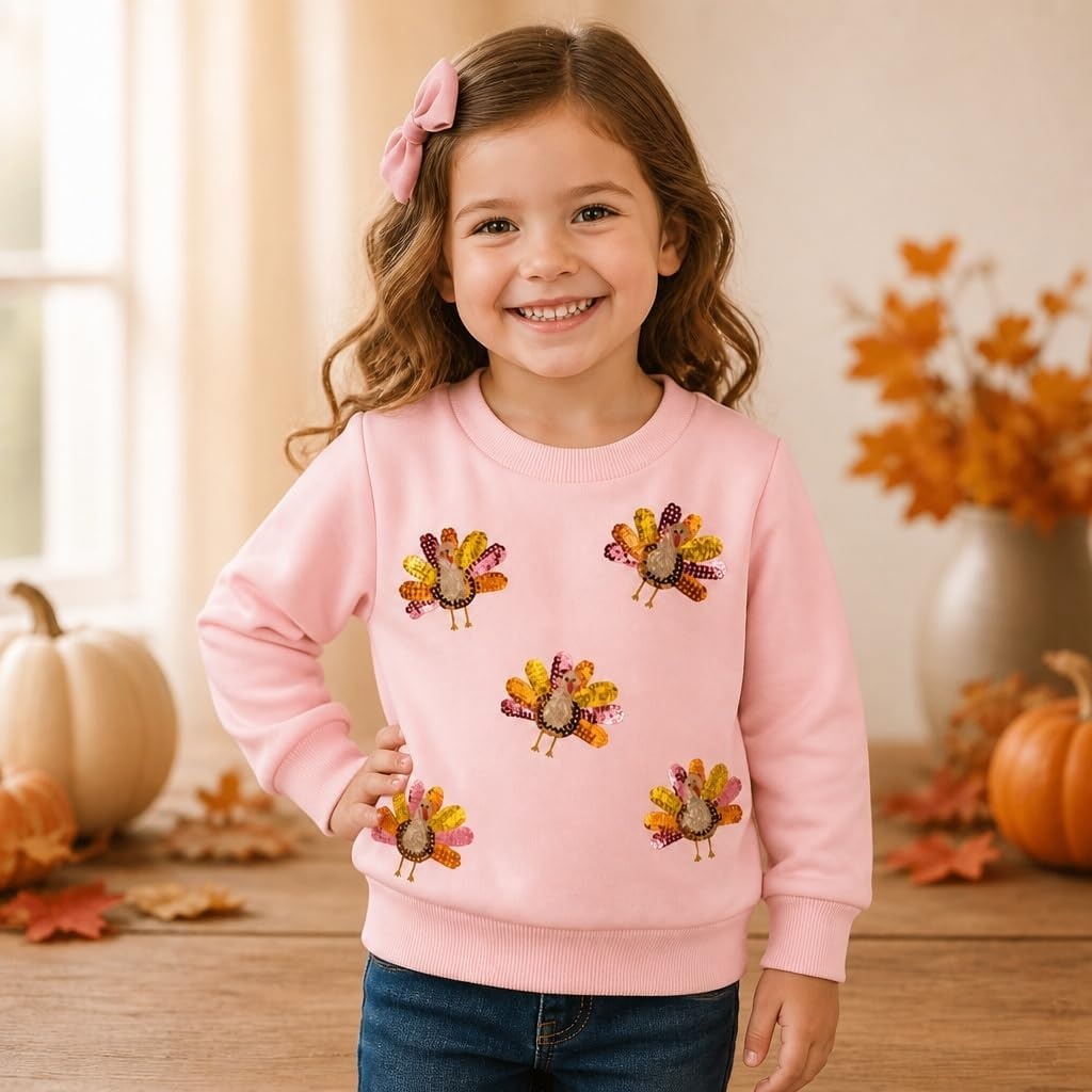 image:imageMud Pie Turkey Sequin Sweatshirt Girls Sweatshirt Holiday Outfit Giftable Kids Clothing Seasonal Outfit Photo Ready Style