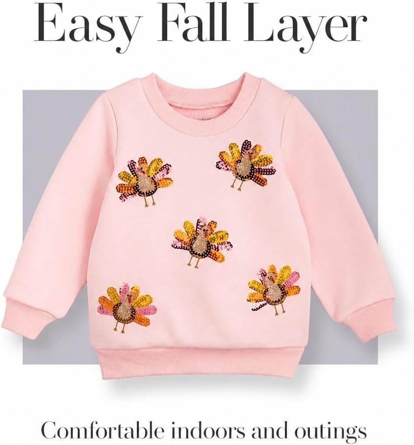 image:imageMud Pie Turkey Sequin Sweatshirt Girls Sweatshirt Holiday Outfit Giftable Kids Clothing Seasonal Outfit Photo Ready Style