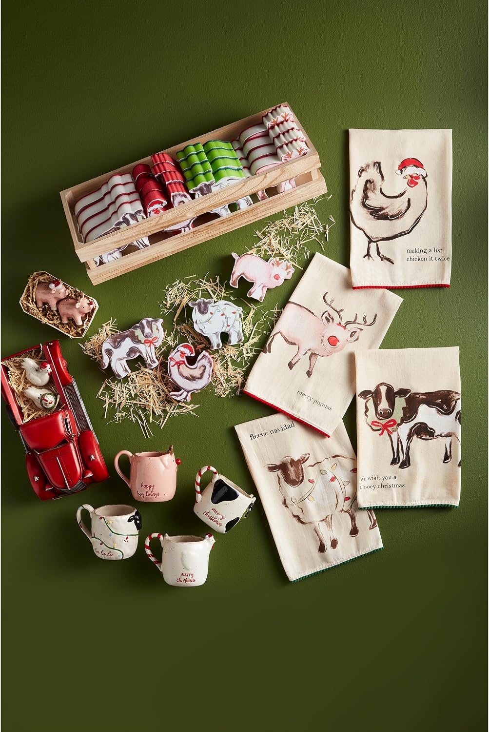 image:imageMud Pie Christmas Farm Towel Cow 26 x 16 12