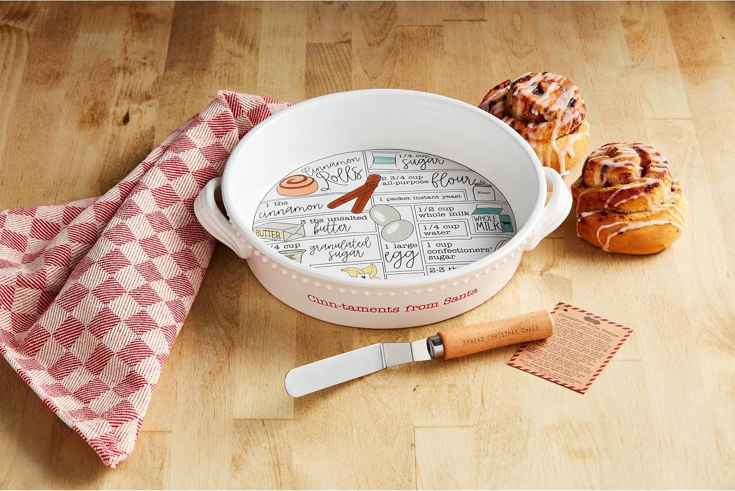 image:imageMud Pie Cinnamon Roll Baking Dish Set Christmas Recipe Baker with Spreader