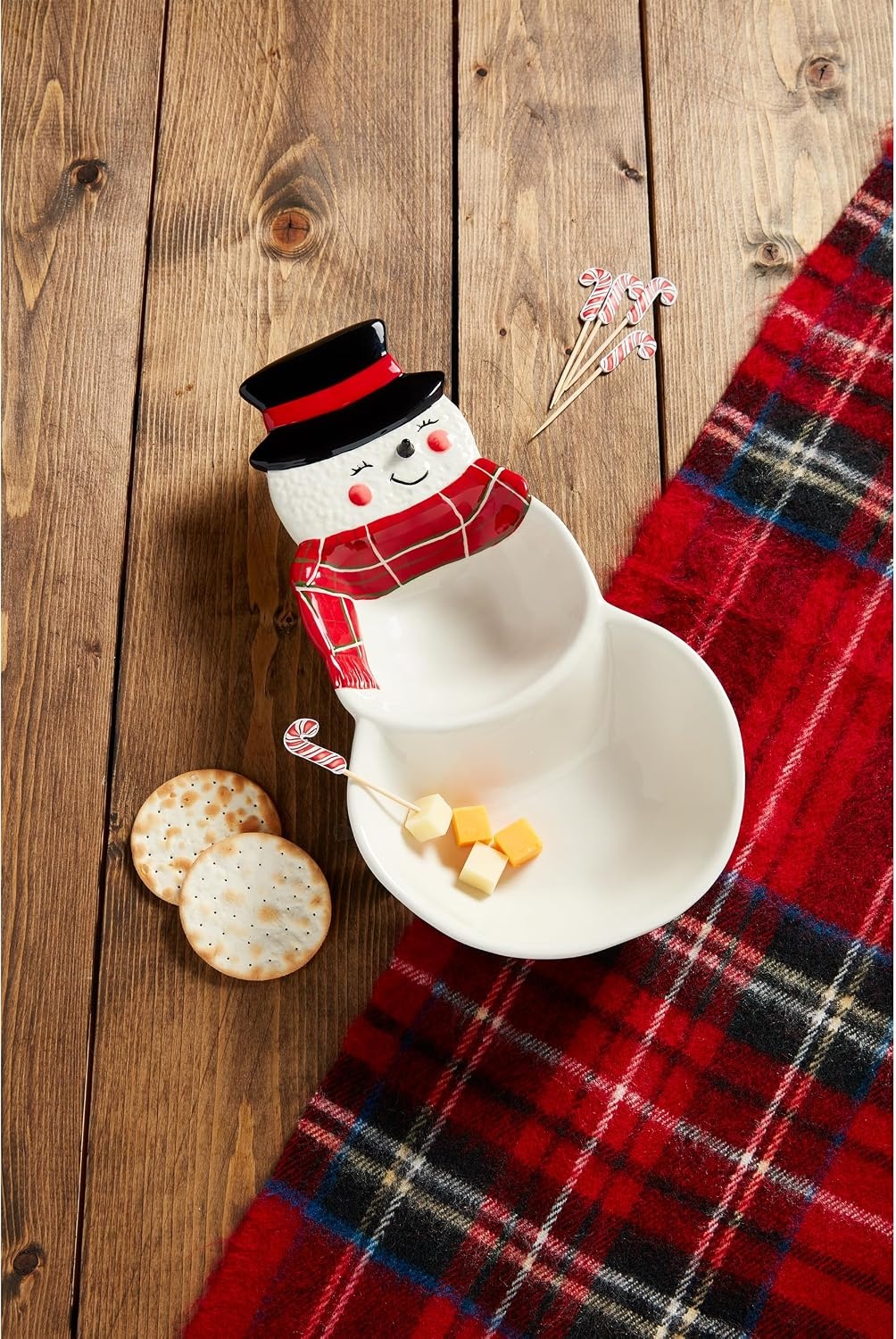 image:imageMud Pie Snowman Double Tidbit dish 11 x 5 12 toothpicks 3 14