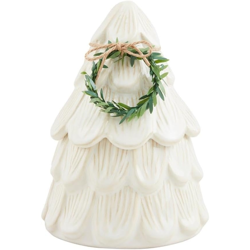 image:imageMud Pie Small White Christmas Tree Canister Stoneware Cookie Jar with Lid