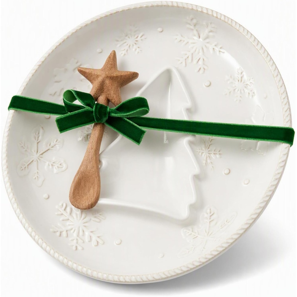 image:imageMud Pie Snowflake Tree Chip and Dip Server Stoneware Set with Wooden Spoon