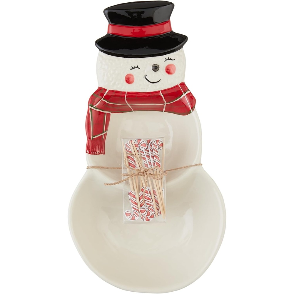 image:imageMud Pie Snowman Double Tidbit dish 11 x 5 12 toothpicks 3 14