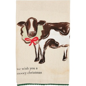 Mud Pie Christmas Farm Towel, Cow, 26″ x 16 1/2″