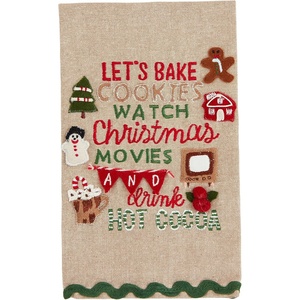 Mud Pie Gingerbread Embroidery Towel, Let’s Bake, 21″ x 14″