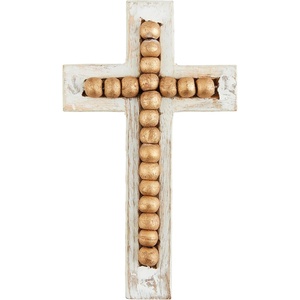 Mud Pie Gold Beaded Cross Sitter, Small, 6 1/2″ x 4″