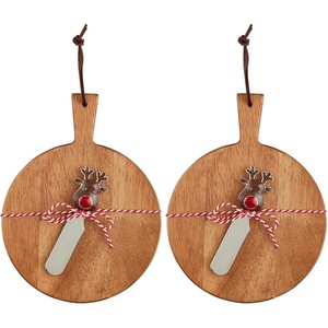 Mud Pie Round Mini Xmas Wood Serving, board 6 1/2″ dIa | spreader 4 1/2″, BROWN(board 6 1/2″ dIa | spreader 4 1/2″ (Pack of 2))