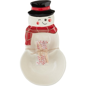 Mud Pie Snowman Double Tidbit; dish 11″ x 5 1/2″ | toothpicks 3 1/4″