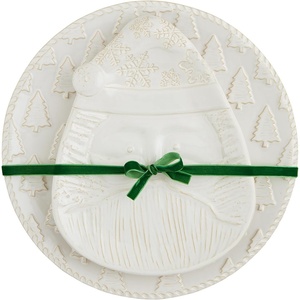 Mud Pie White Christmas Nested Platter Set; small 11″ x 8 3/4″ | large 13″ dia