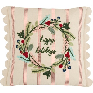Mud Pie Wreath Striped Emb Pillow, 18″ x 18″, Multi